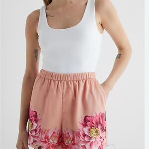 Express Pink Floral Elastic-Waist High-Rise Women's Shorts
